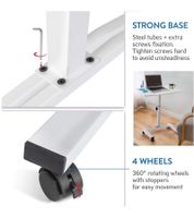 Tatkraft Einstein Laptop Table, Height-Adjustable Work Table, Foldable Laptop Stand, 360-Degree Rotating Wheels, Bedside Table, 40x60cm, 10345 White