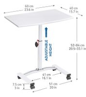 Tatkraft Einstein Laptop Table, Height-Adjustable Work Table, Foldable Laptop Stand, 360-Degree Rotating Wheels, Bedside Table, 40x60cm, 10345 White
