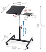 Tatkraft Vanessa Laptop Table, Height-Adjustable Work Table with Mouse Tray, 360-Degree Rotating Wheels, Bedside Table, 40x45cm, 13582, Black
