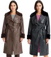 Cappotto da donna in ecopelle con collo in pile Teddy, giacca in montone sintetico, cappotto autunnale 914589 Marrone o 957801 Nero