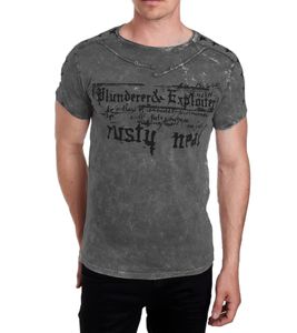 Camiseta de hombre con estampado de Plunderer & Exploiter, algodón, cuello redondo, R-15192, gris oscuro