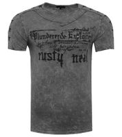 Camiseta de hombre con estampado de Plunderer & Exploiter, algodón, cuello redondo, R-15192, gris oscuro
