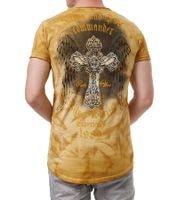 Camiseta de hombre con estampado grande en la espalda Camisa de algodón Camisa de cuello redondo R-15287 Camel-Marrón