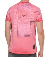 Camiseta de hombre con estampado integral de efecto desgastado Camisa de algodón Camisa de cuello redondo R-15295 Coral