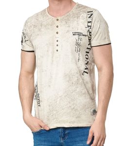 Camiseta de hombre con estampado lateral, camisa de algodón, camisa de manga corta de moda R-15243 Marrón