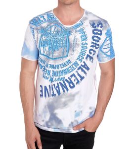 Camiseta de hombre con estampado de diamantes de imitación, de algodón, elegante, de manga corta, R-15163, blanca