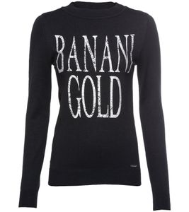 Maglione girocollo da donna Bruno Banani con grande stampa frontale, maglia fine, 67912760, Nero