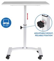 Tatkraft Laptop Table, Height-Adjustable Work Table with 360-Degree Rotating Wheels, Vanessa 40x45cm in Black and White or Salute 60x40cm in Brown and White