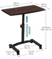 Tatkraft Laptop Table, Height-Adjustable Work Table with 360-Degree Rotating Wheels, Vanessa 40x45cm in Black and White or Salute 60x40cm in Brown and White
