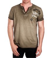 Camicia a maniche lunghe da uomo in stile vintage, stampa Commander, camicia a maniche lunghe, scollo rotondo, camicia in cotone R-15046 color cachi