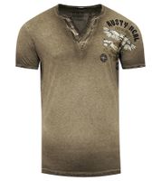 Camicia a maniche lunghe da uomo in stile vintage, stampa Commander, camicia a maniche lunghe, scollo rotondo, camicia in cotone R-15046 color cachi