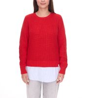 Maglione da donna DELMAO ricamato con orlo a camicetta, a maniche lunghe, look 2 in 1, 44176718 Rosso