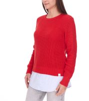 Maglione da donna DELMAO ricamato con orlo a camicetta, a maniche lunghe, look 2 in 1, 44176718 Rosso