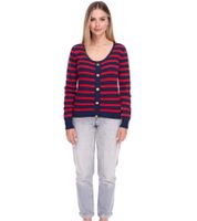 DELMAO Women's Knit Sweater with Decorative Button Placket, Everyday Sweater, 23147124 Red/Dark Blue