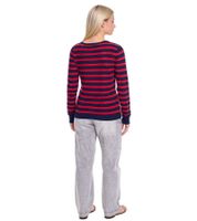 DELMAO Women's Knit Sweater with Decorative Button Placket, Everyday Sweater, 23147124 Red/Dark Blue