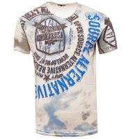 Men's T-Shirt with Rhinestone Print Cotton Shirt Stylish Short Sleeve Shirt R-15163 Beige