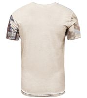 Men's T-Shirt with Rhinestone Print Cotton Shirt Stylish Short Sleeve Shirt R-15163 Beige