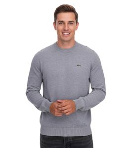 Maglione in maglia da uomo Lacoste, maglione in cotone con logo ricamato, camicia a maniche lunghe, AH0128 00 CCA Grigio