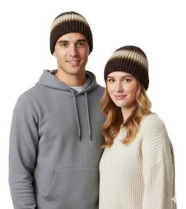 Cozy Crochet Winter Hat, Soft Knitted Hat with Stripes 7315GUY Brown/White/Green
