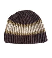 Cozy Crochet Winter Hat, Soft Knitted Hat with Stripes 7315GUY Brown/White/Green