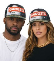 Baseball cap with "GANSTA" lettering. Camouflage trucker cap with mesh insert. Green/Khaki/Red/Gray/White.
