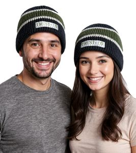 Cappello invernale unisex all'uncinetto Trust Co, morbido berretto in maglia a righe, berretto in cotone 1551TRT blu navy/bianco/verde