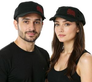 Cappellino unisex "BLEEDING TROUGH", in cotone con taglio militare e taglio leggermente curvo, nero/rosso