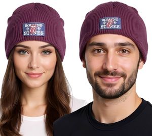 Berretto Rolling Stones - Cappello autunnale, Comodo berretto in maglia, Merchandise per tifosi KC100589RST Borgogna/Blu