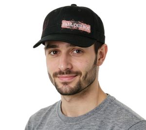 Cappellino unisex "FALL OUT BOY", in cotone con taglio militare e taglio leggermente curvo, nero/rosa