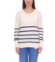 Pull en maille DELMAO pour femme, pull rayé en coton, maille torsadée, 94622740, blanc cassé/bleu marine