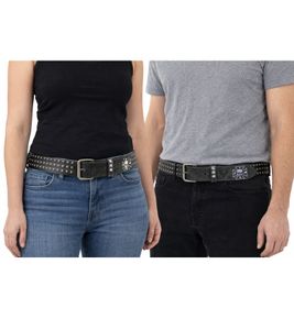 Ceinture Black Labels Society du groupe de heavy metal pour homme et femme, taille unique, 100 cm, avec rivets et inscription, ceinture décontractée, noir/blanc