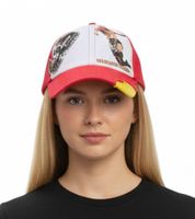 WORLDCUP LEGENDS Unisex Baseball Cap in Spain Design. Cotton Cap with Football Player Print. Curved Brim Cap with No. 9 Print. Damaged Look. TC110825RJA Red/Multicolored.