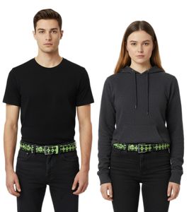 Cinturón FALL OUT BOY de la banda de rock alternativo para hombre y mujer, talla única, 100 cm, con estampado de rombos y letras, cinturón casual, negro/verde.