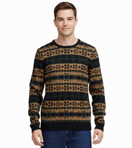 11 PROJECT PRPasco Men's Knit Sweater with Wool Content, Long-Sleeved Shirt, 20716671 194007 Beige/Black/Green