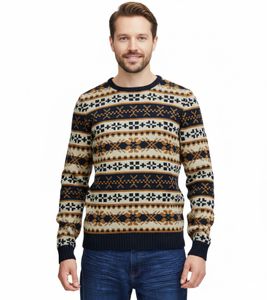 11 PROJECT PRPasco Maglione in maglia misto lana da uomo, Camicia a maniche lunghe, 20716671 194024 Bianco/Blu navy/Beige