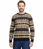 Suéter de punto de mezcla de lana 11 PROJECT PRPasco para hombre, camisa de manga larga, 20716671 194024 Blanco/Azul Marino/Beige