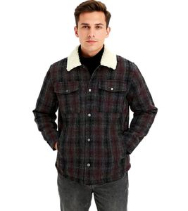 Giacca-camicia da uomo con motivo a quadri in pelliccia sintetica, camicia a maniche lunghe alla moda 957592 Nero/Grigio/Rosso