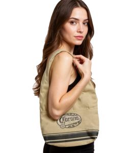 Corona Bier Vintage Tasche Canvas Schultertasche kleiner Shopper Fanartikel 48×25 cm Beige/Braun