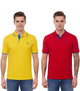 Polo homme U.S. POLO ASSN., chemise basique, chemise en coton, chemise à manches courtes, jaune ou rouge avec détails bleus