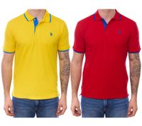 U.S. POLO ASSN. Polo da uomo, camicia basic, camicia in cotone, camicia a maniche corte in giallo o rosso con dettagli blu