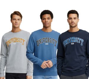 11 PROJECT Davin Men's Sweater with UNIVERSITY Front Print, Cotton Sweatshirt 20715943 in Dark Blue, Gray, or Blue