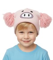 Piggy Beanie Hat for Teenagers with Pompoms and a Cute Face on the Front BE170080PLW Pink