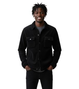 Giacca in cotone ROUGH. Snug - Giacca mezza stagione con colletto a camicia e taschino sul petto, colore nero