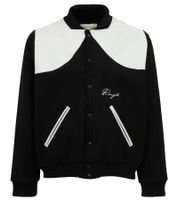 ROUGH. Men's Varsity Jacket with Leather Details, Stylish Leather Jacket, Black/White