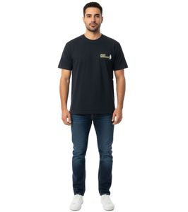 ROUGH. T-shirt da uomo con grande stampa posteriore, manica corta, cotone, nero