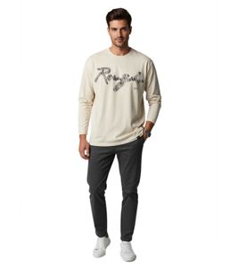 Camicia a maniche lunghe ROUGH. LS Raw Threedee con stampa logo in cotone – Ecru