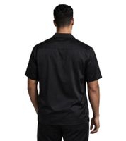 Elegant ROUGH. Men's short-sleeved shirt in a satin look with minimalist logo embroidery in black.