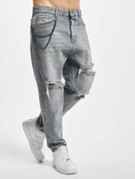 Jean Carrot Quinn pour homme 2Y Premium, effet usé, en coton avec chaînette, gris