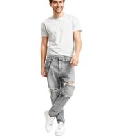 Jean Carrot Quinn pour homme 2Y Premium, effet usé, en coton avec chaînette, gris