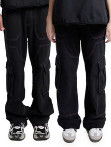 Pantalon cargo unisexe DWD Studioz Sao Paulo pour femme ou homme, en jean avec grandes poches sur les jambes, noir